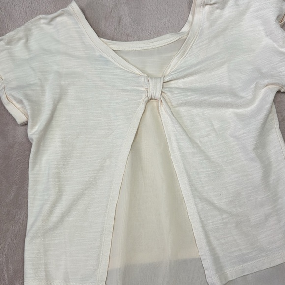 Cream Asymmetrical Tie back Blouse - Picture 2 of 4